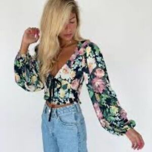 For Love And Lemons Multicolor Floral Blouse